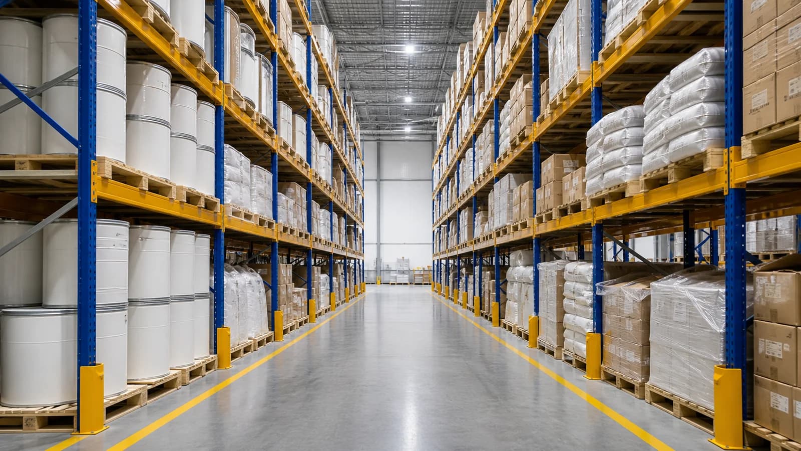 Organised raw-material warehouse environment