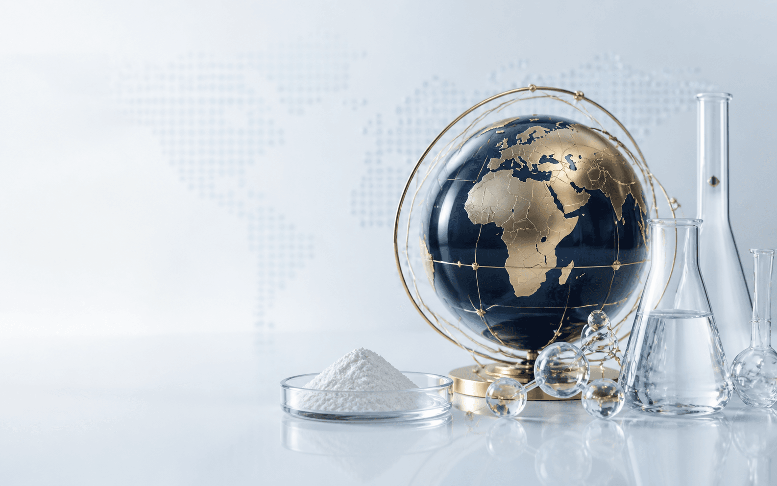 Illustrative globe, excipient powder and glassware composition